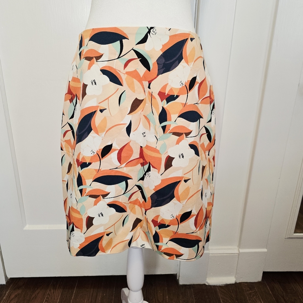 Ann Taylor Factory Orange Floral Pencil Skirt